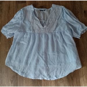 SHEIN Women's Short Sleeve Boho Peasant Blouse Shirt Blue puff sleeves medium